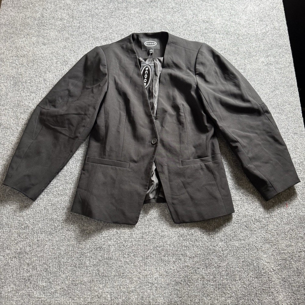 Scoop Women's Black Blazer NWT Open Front Collarless Suit‎ Jacket Career